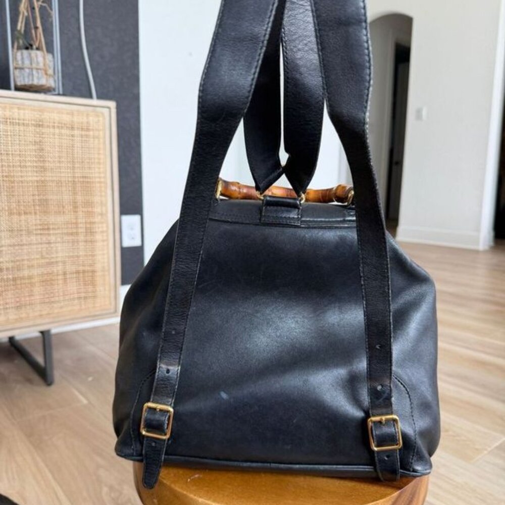 Gucci Bamboo Handle Black Leather Backpack - Picture 2 of 10